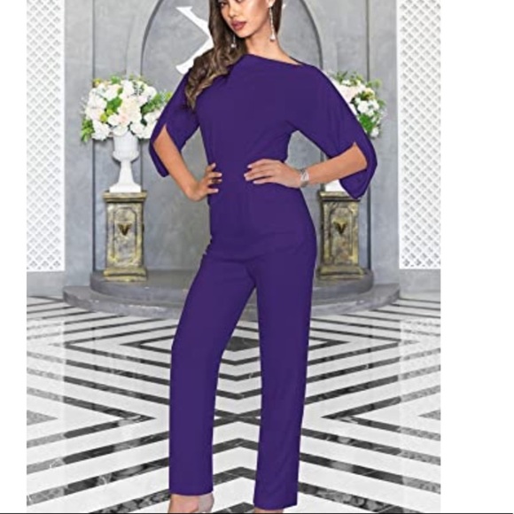 koh koh Pants - Purple KOH KOH Batwing Sleeve Casual Pantsuit Jumpsuit -